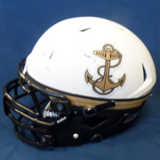 Game Worn Navy Football Summer White Helmet - #70